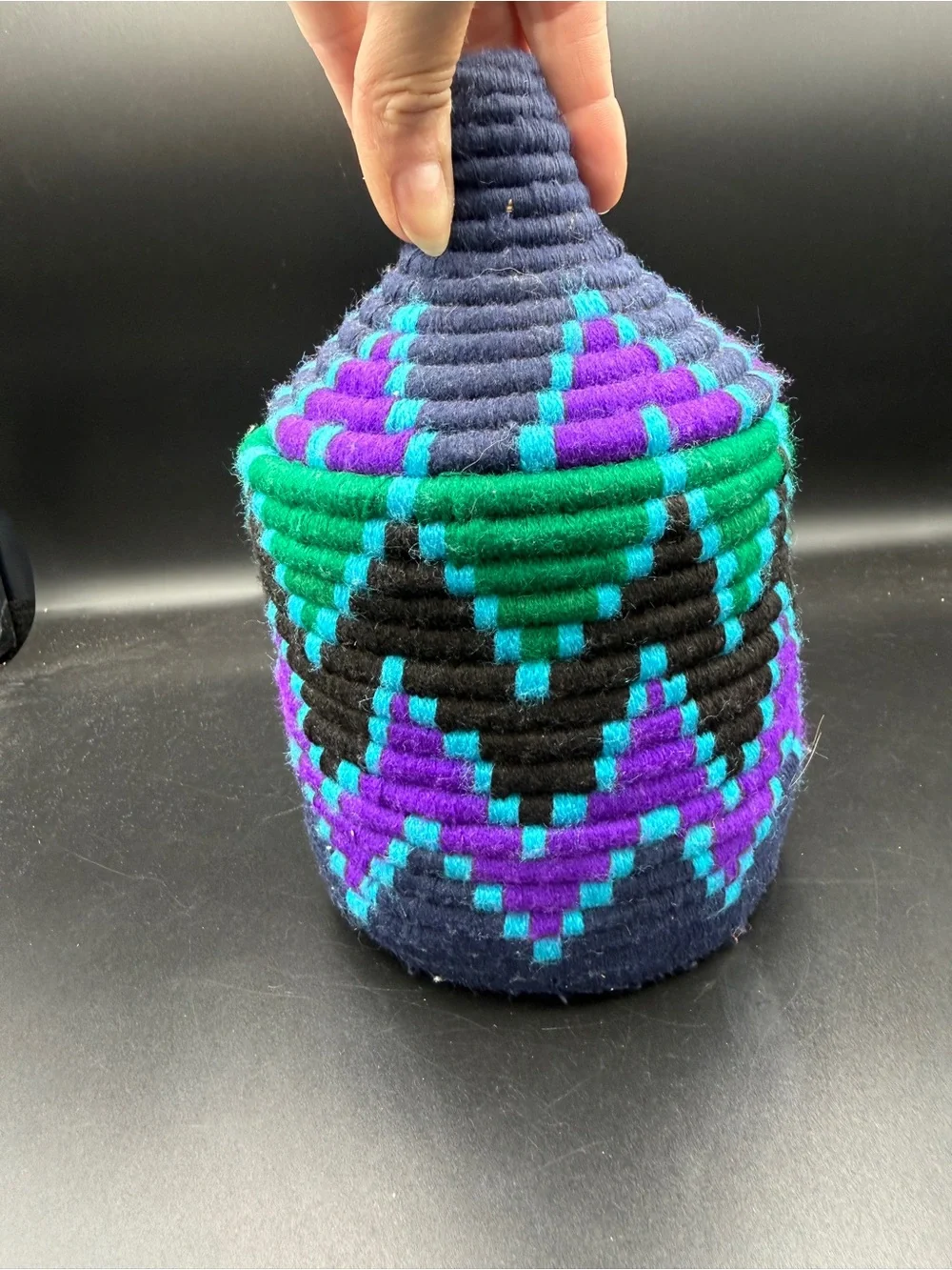 Handwoven Berber Basket w/ Lid Handmade Storage Geometric Pattern